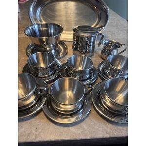 16 Piece Set  Stainless Steel 18/10 Espresso Set Cups Saucers Spoons MCM Italy